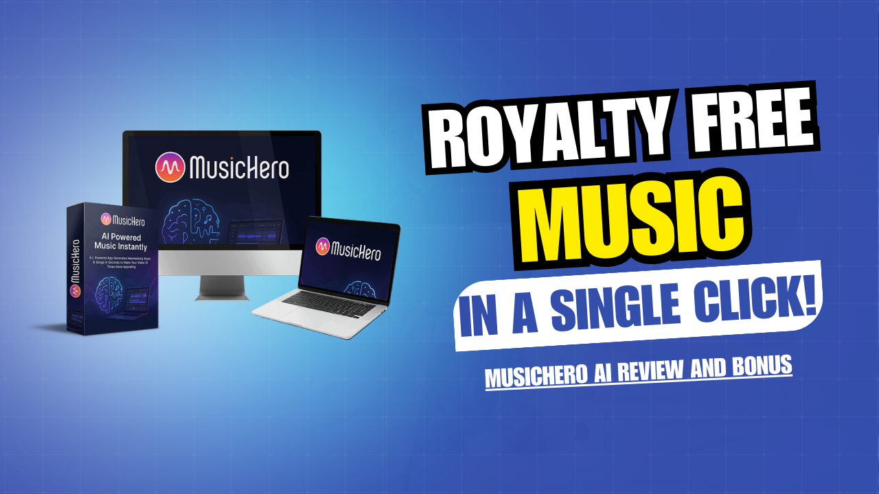 MusicHero AI dashboard generating a royalty-free song with vocals, lyrics and album art