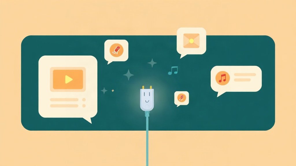 Superplug AI review hero image, a plug connecting chat bubbles to video, image and music icons